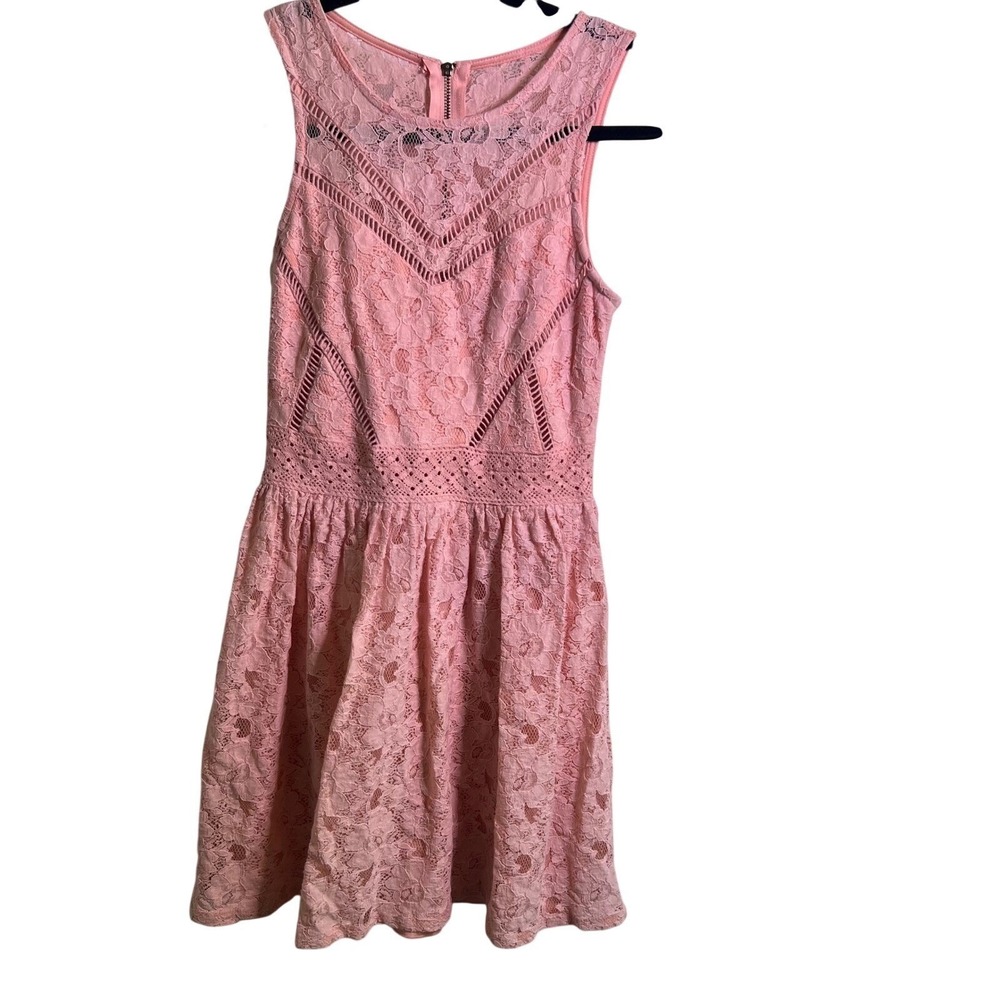 City Studio Womens Lace Fit and Flare Dress Floral Geometric Trim Pink Size 1